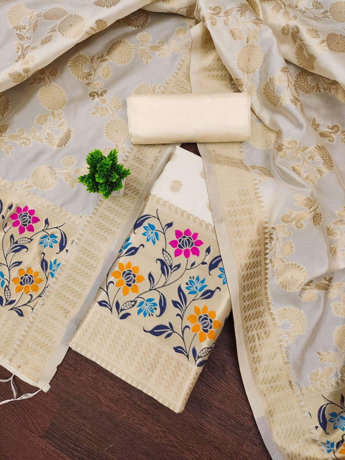 Designer Paithani Woven Unstitched Suit With Bottom