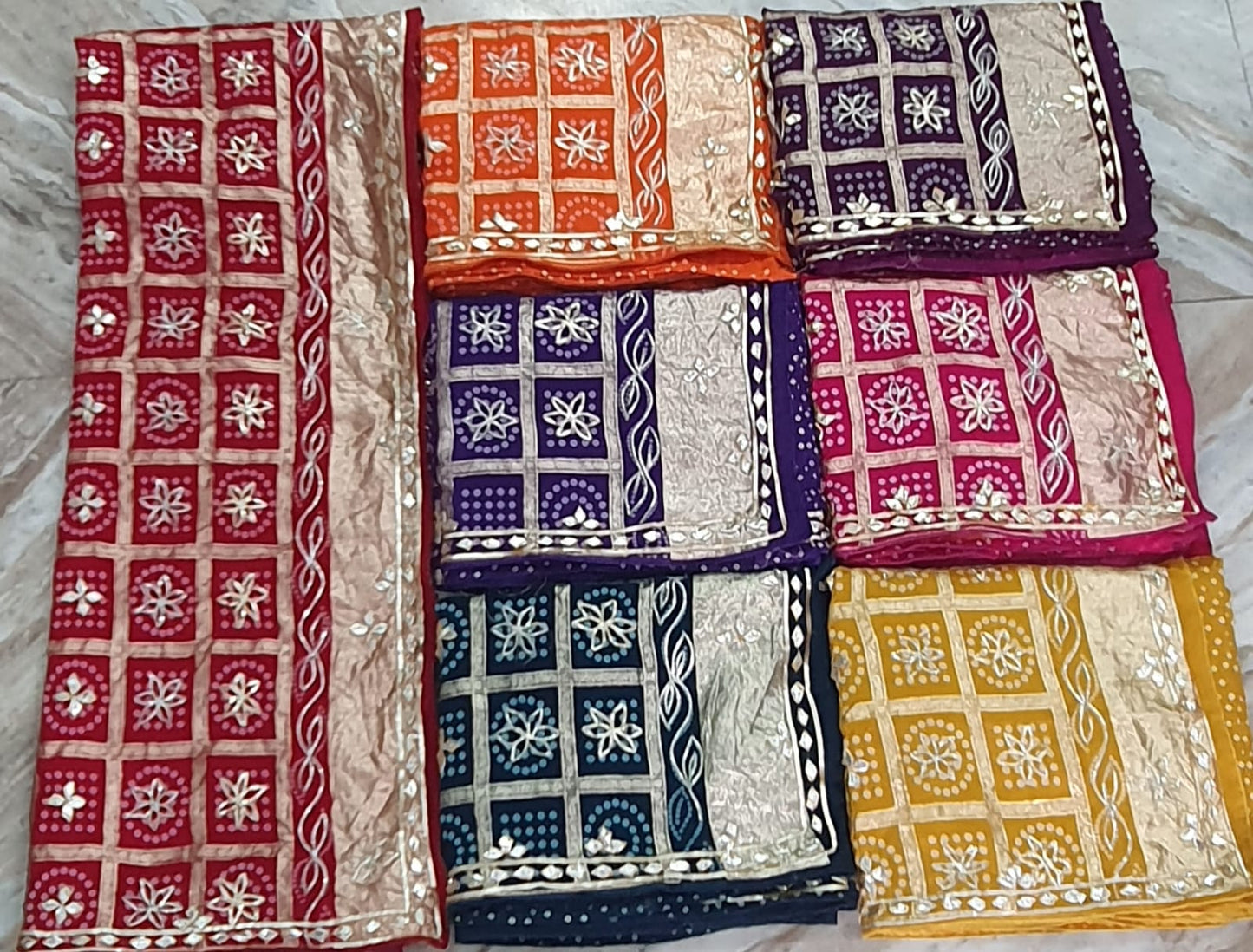 Pure Hand Bandhej Gajji Silk Saree Kachi Gota Patti Work With Hand Work Blouse.