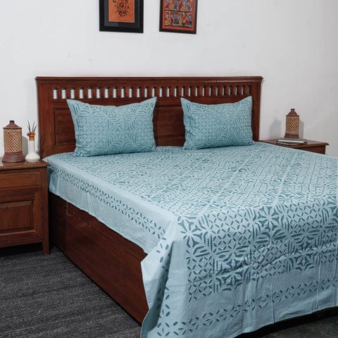 Pure Cotton Applique Work Bedsheet With Pillow