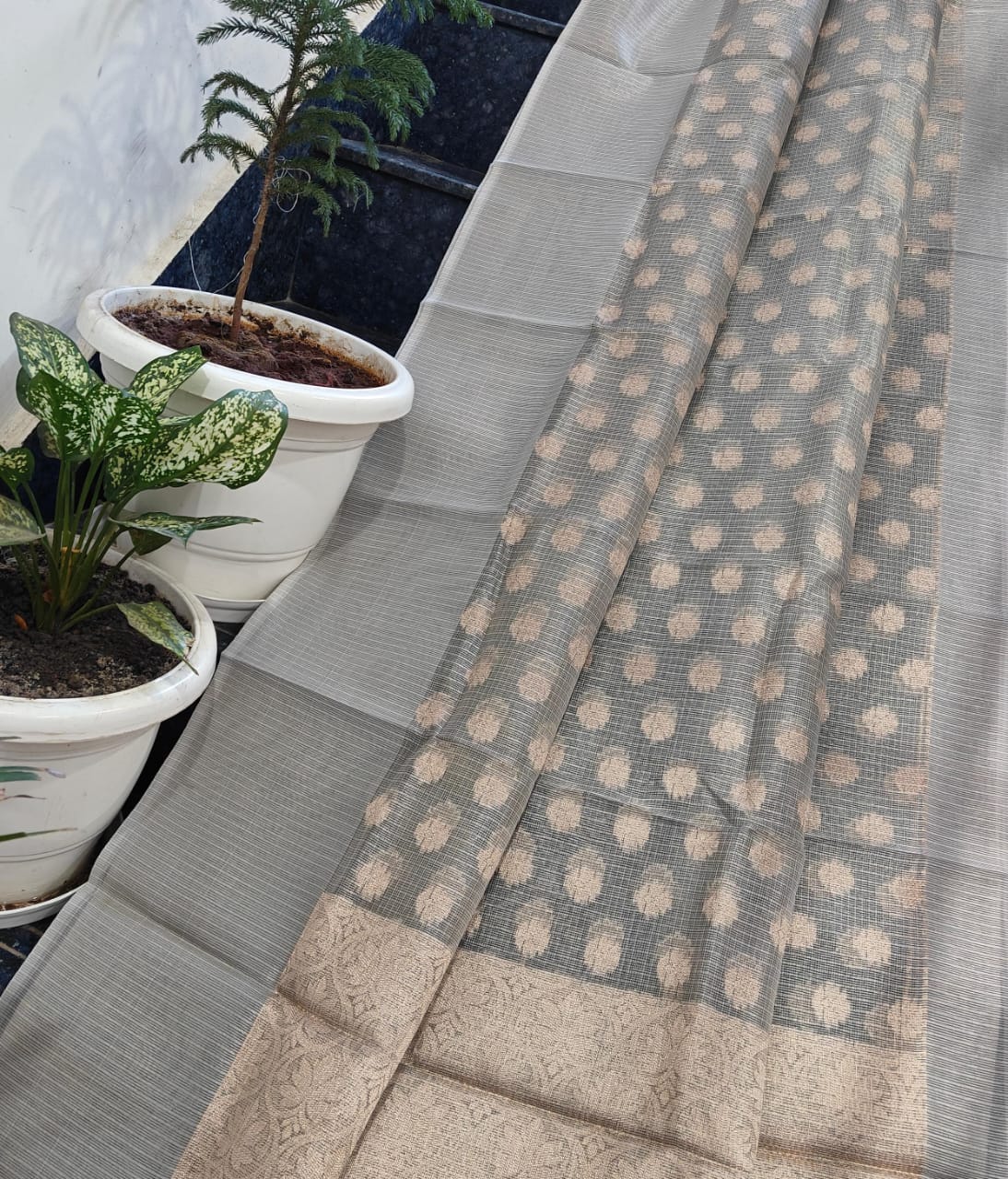 Kota Doria Saree With Tissue Kota Weaving Work