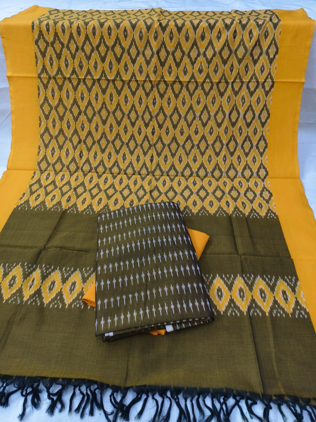 Pure Mercerised Cotton Doubel Ikkat Unstitched Suit With Mercerised Ikkat Cotton Dupatta