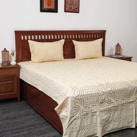 Pure Cotton Applique Work Bedsheet With Pillow