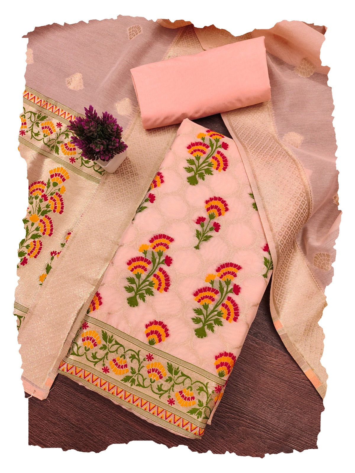 Designer Paithani Woven Unstitched Suit With Bottom