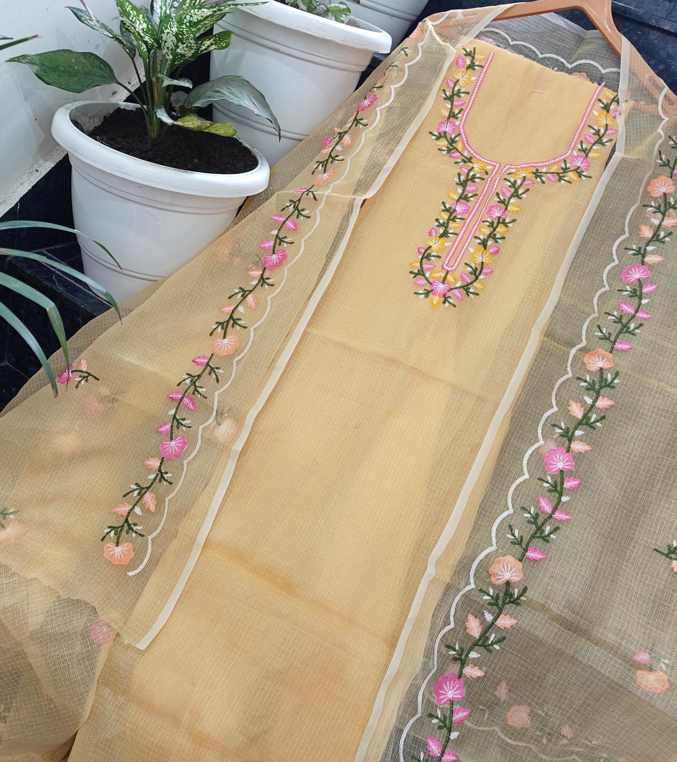 Pure Kota Doriya unstitched suit with embroidery work