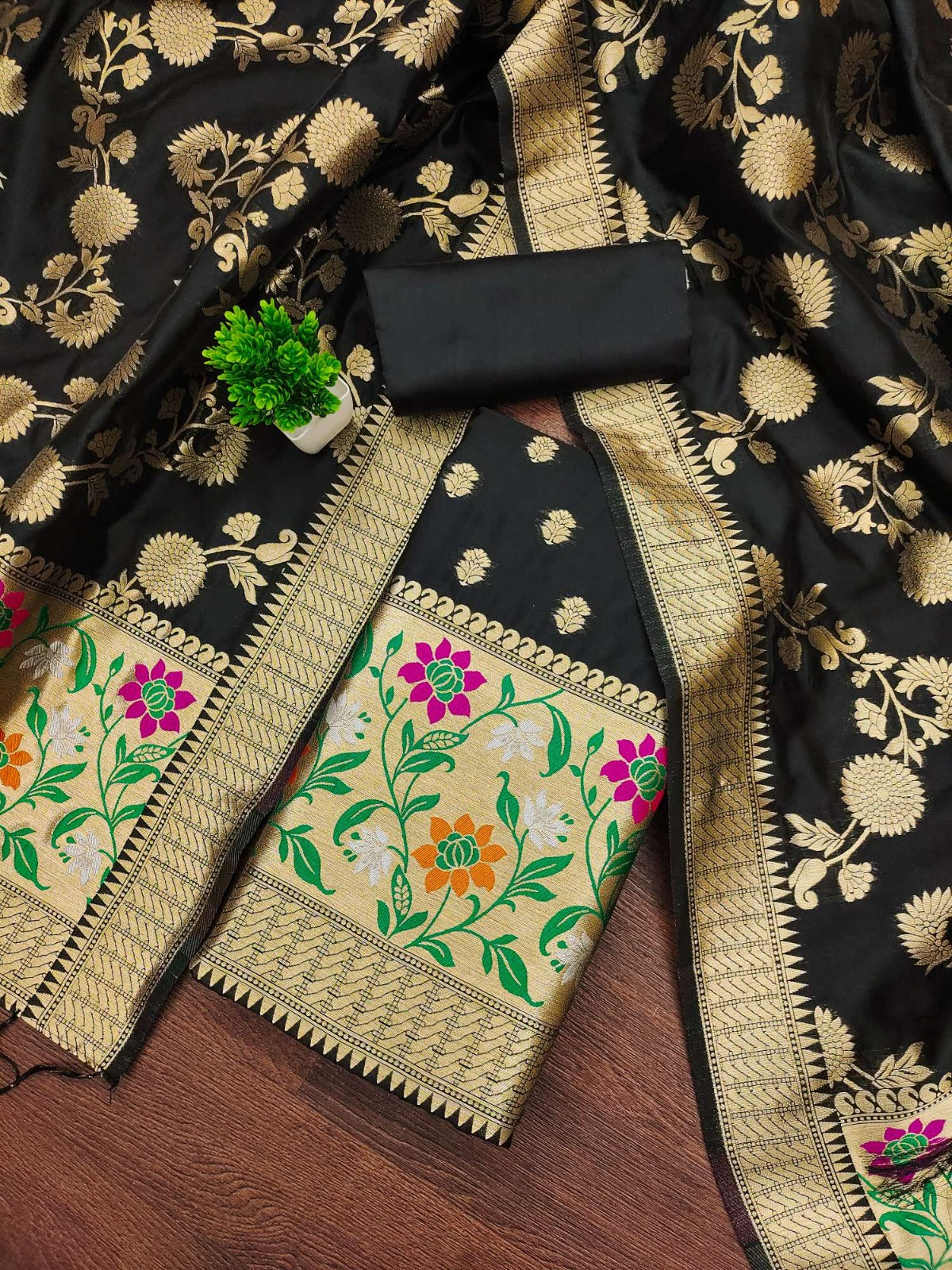 Designer Paithani Woven Unstitched Suit With Bottom