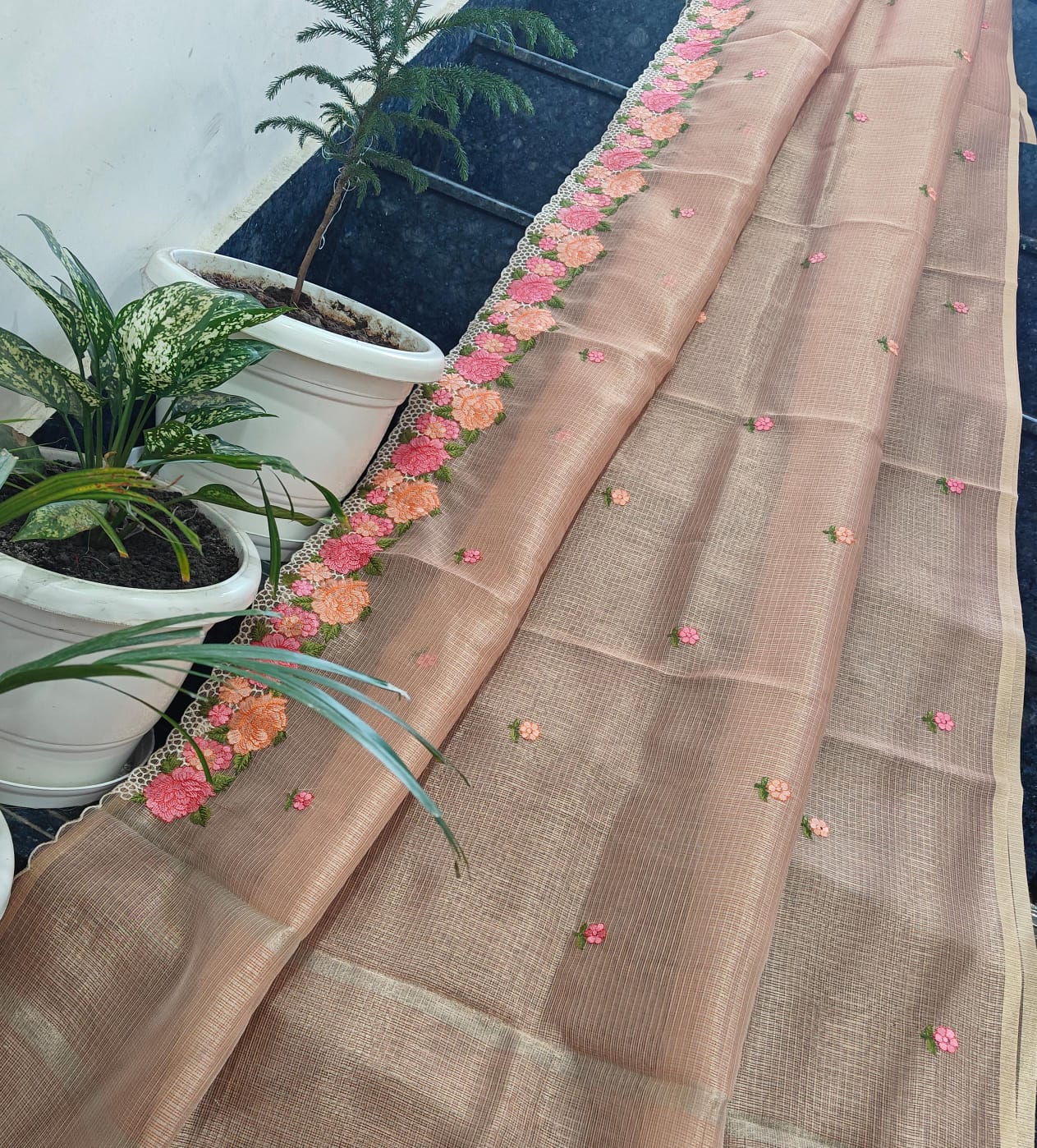 Kota Doria Saree With Tissue Kota Weaving Work