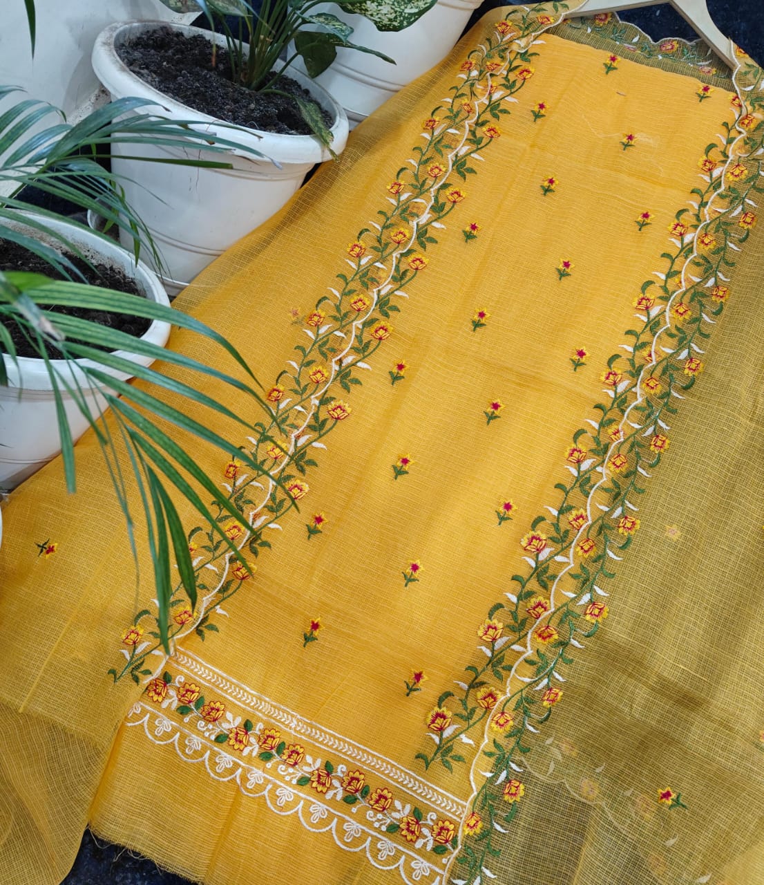 Pure Kota Doriya unstitched suit with embroidery work