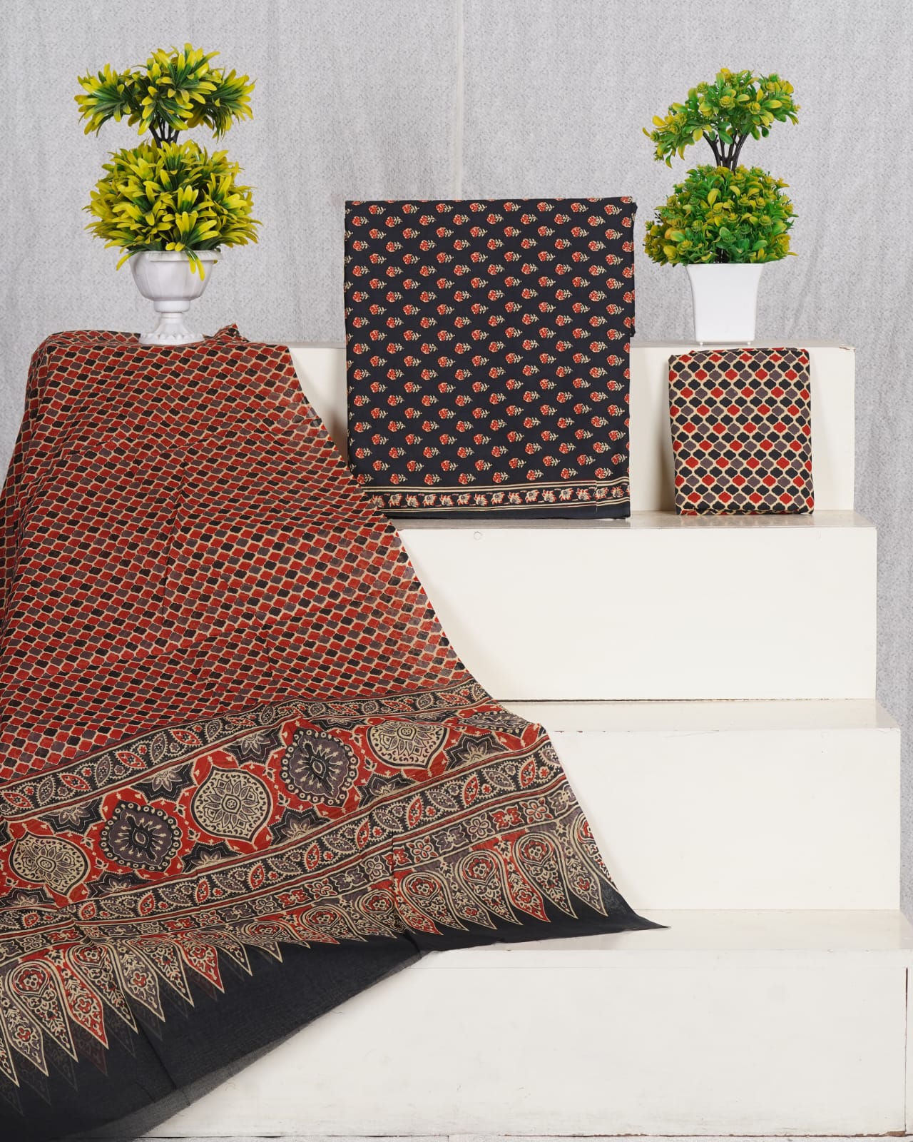 Pure Cotton Jaipuri Hand Block Print Unstitched Suit With Mul Cotton Dupatta.