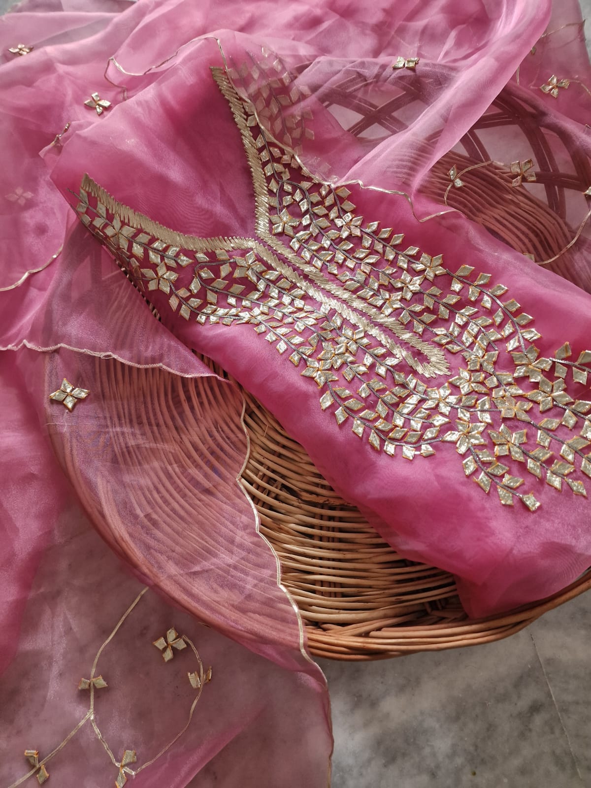 Pure Organza unstitched Suit With Gota Pati Work Dupatta