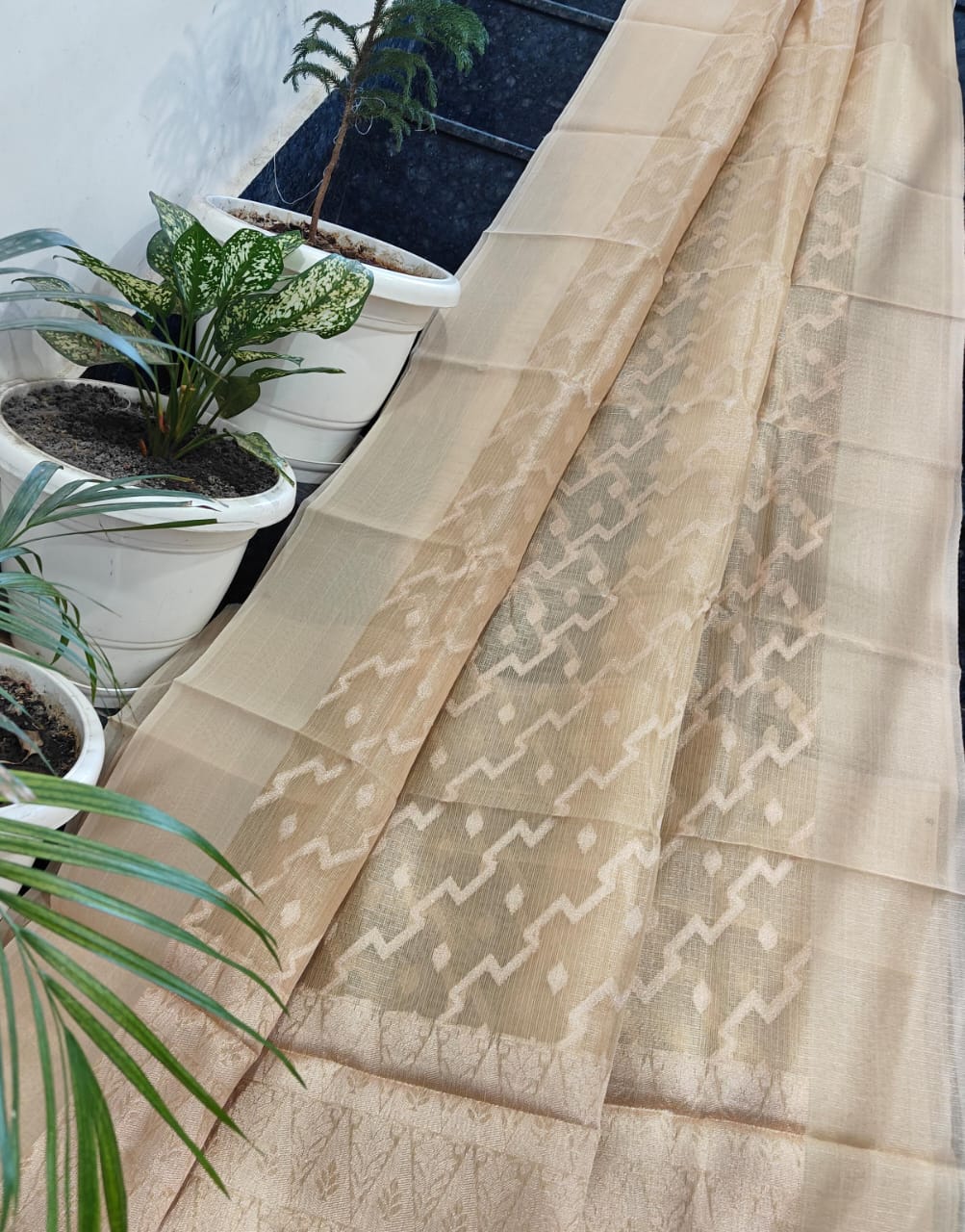 Kota Doria Saree With Tissue Kota Weaving Work