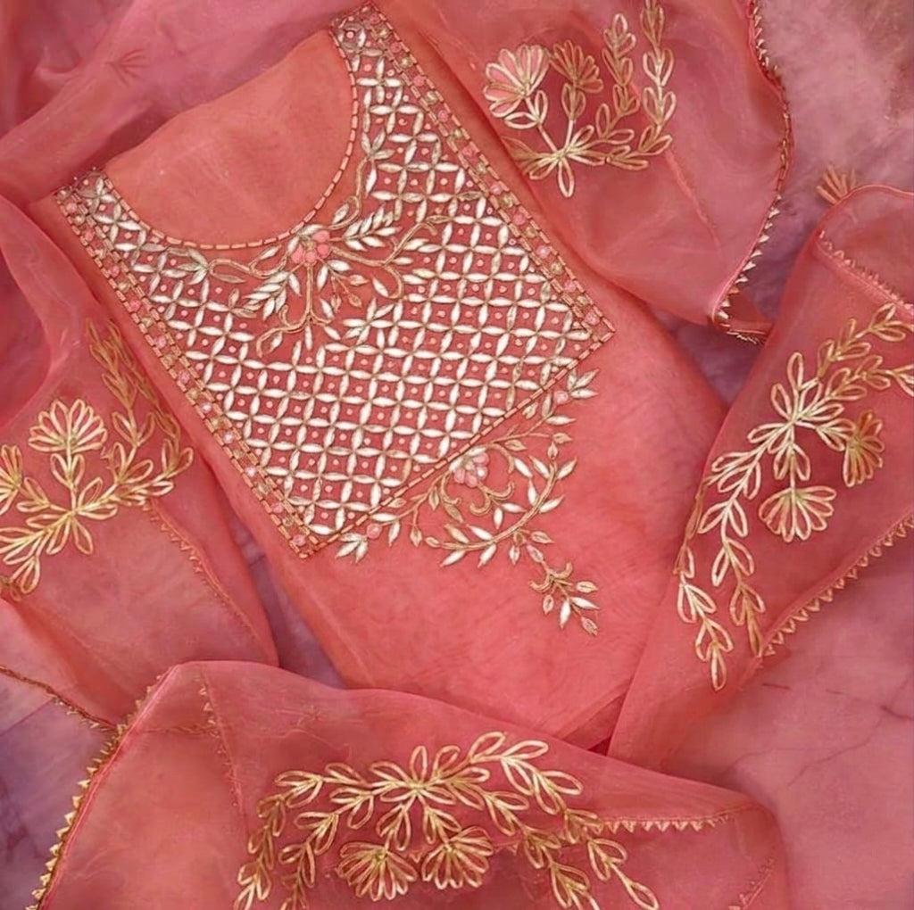 Pure Organza unstitched Suit With Gota Pati Work Dupatta