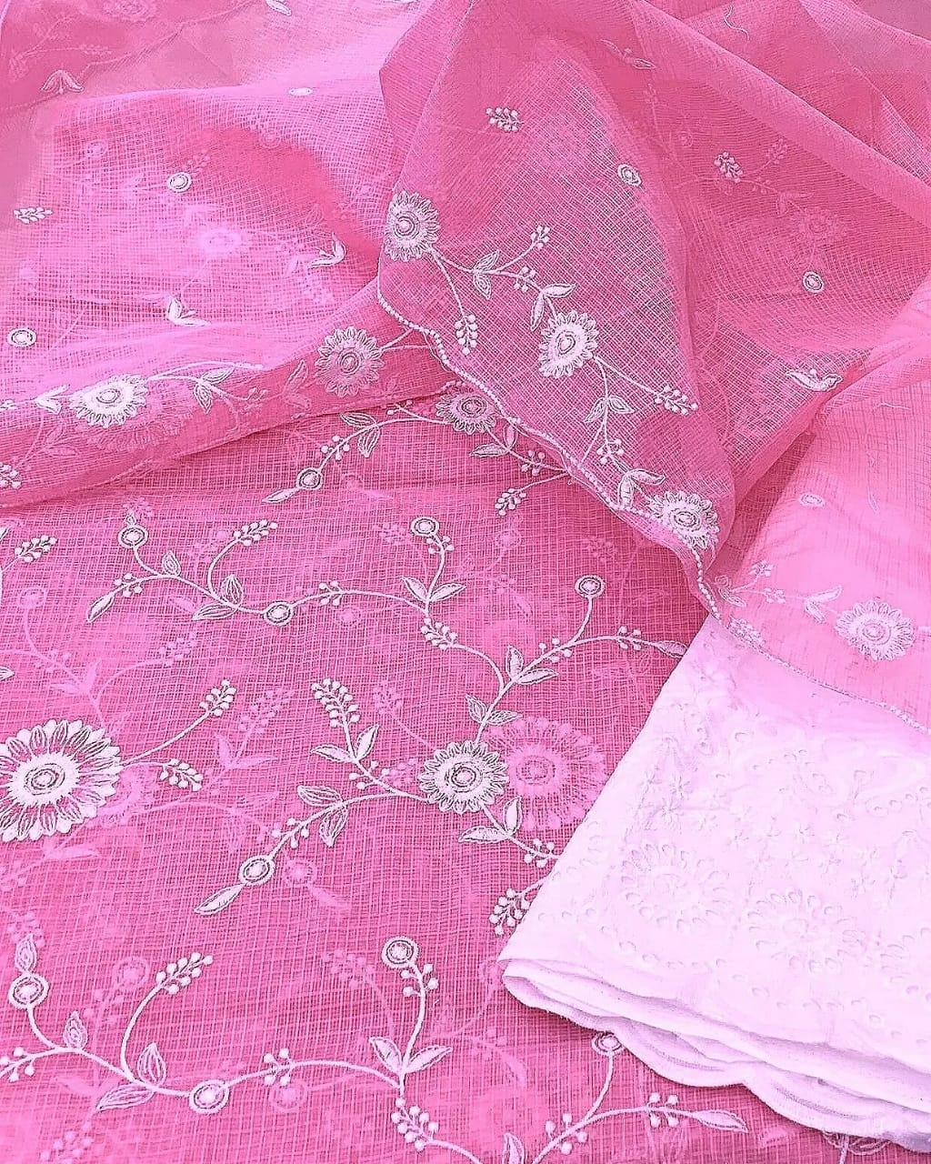 Pure Kota Doriya Embroidery Unstitched Suit With Dupatta (With Bottom )