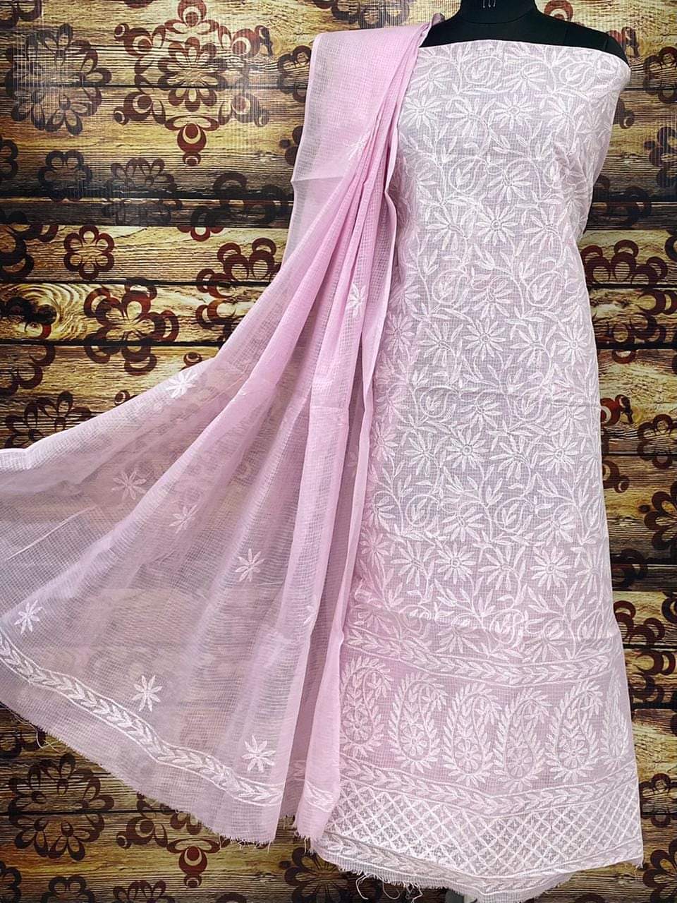 Pure Kota Doriya Embroidery Unstitched Suit With Dupatta (Without Bottom )