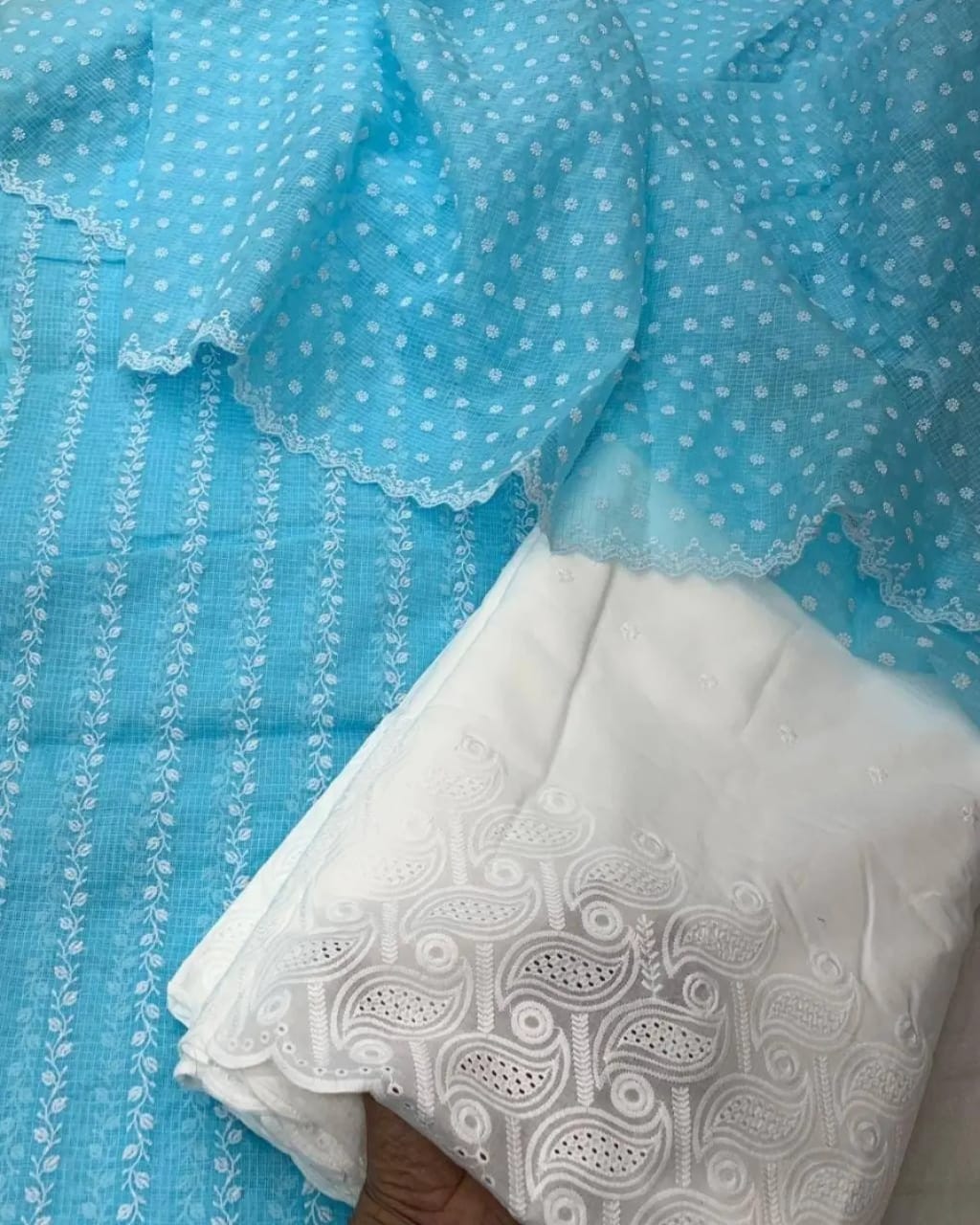 Pure Kota Doriya Embroidery Unstitched Suit With Dupatta (With Bottom )