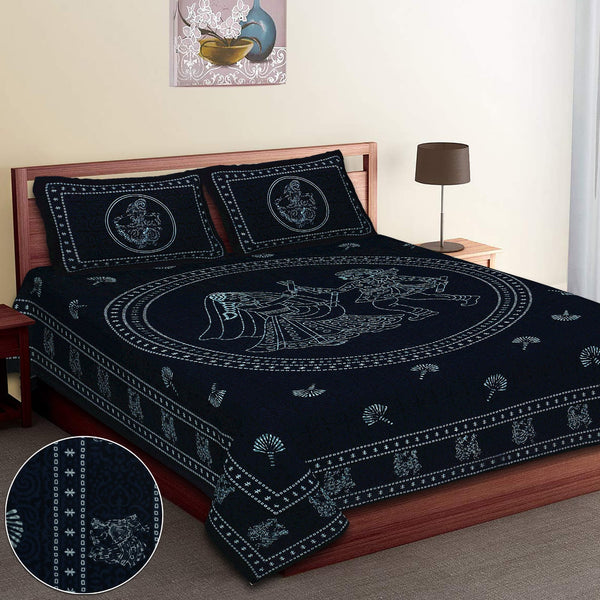 Pure Cotton Hand Block Print King Size Bedsheet With Pillow Covers .