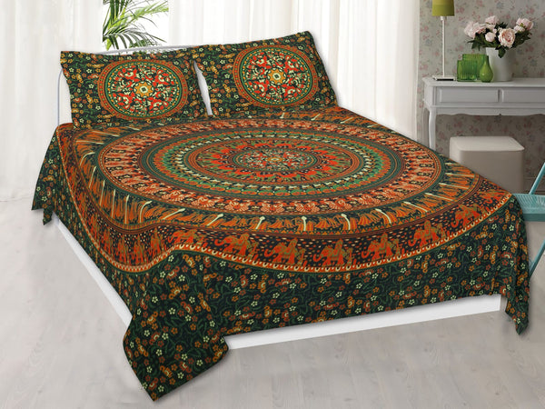 Pure Cotton Hand Block Mandana Print King Size Bedsheet With Two Pillow Covers (90X108)