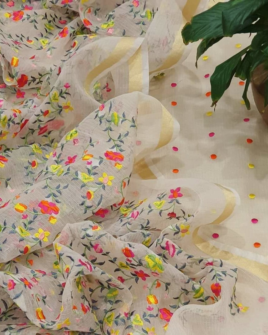 Pure Kota Doriya Embroidery Work Unstitched Suit With Bottom.