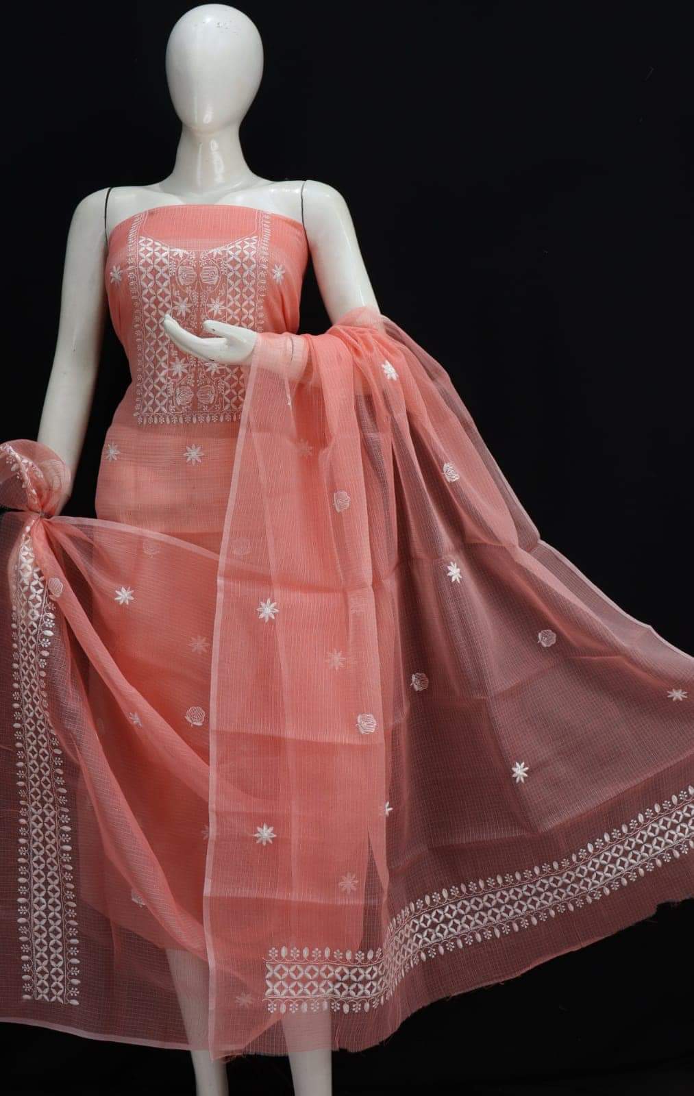 Pure Kota Doriya Embroidery Unstitched Suit With Dupatta (Without Bottom )