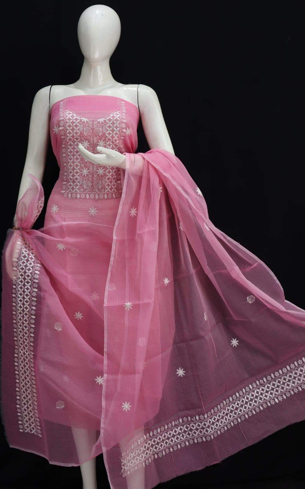Pure Kota Doriya Embroidery Unstitched Suit With Dupatta (Without Bottom )