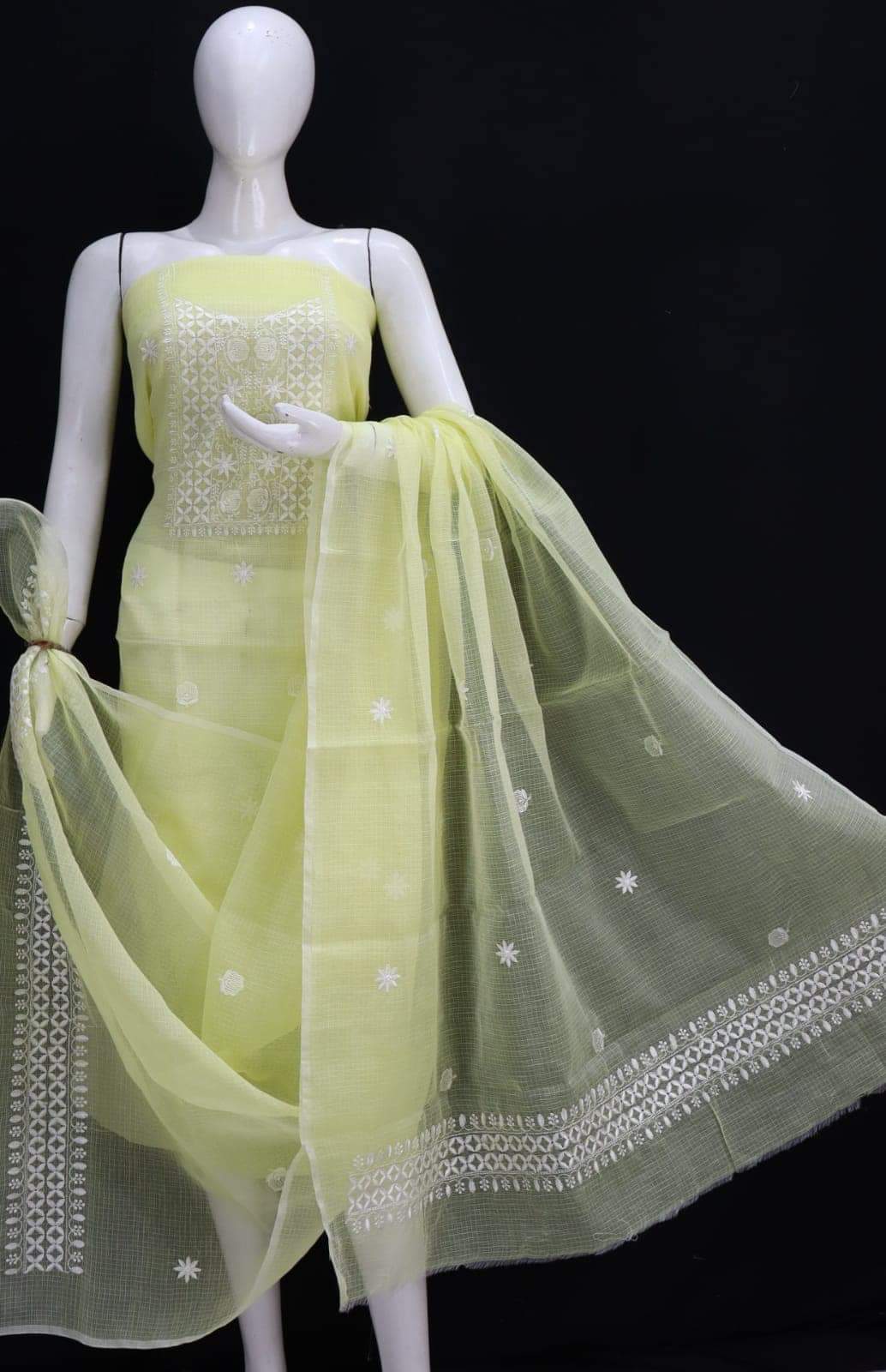 Pure Kota Doriya Embroidery Unstitched Suit With Dupatta (Without Bottom )