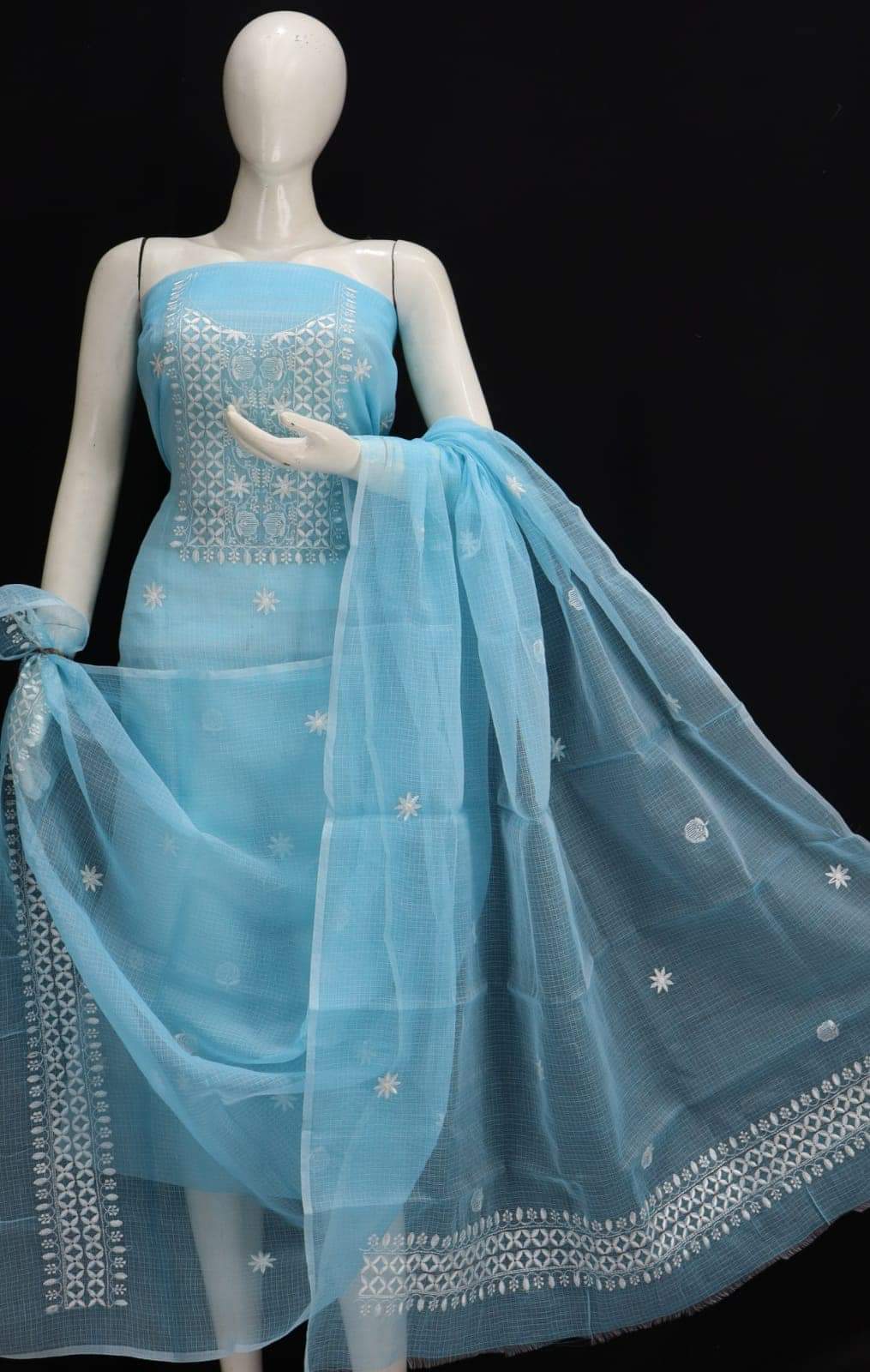 Pure Kota Doriya Embroidery Unstitched Suit With Dupatta (Without Bottom )