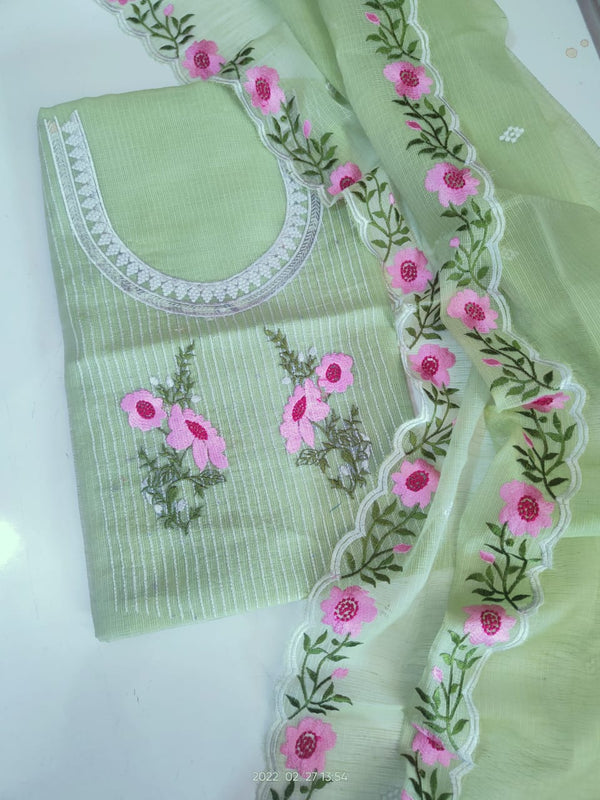 Pure Kota Doriya Embroidery Unstitched Suit With Dupatta (Without Bottom )