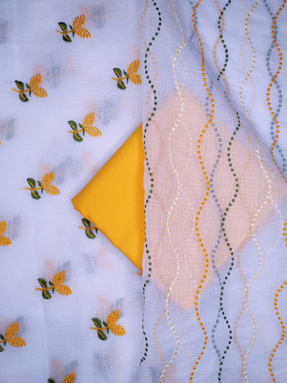 Pure Kota Doriya Embroidery Unstitched Suit With Dupatta (With Bottom )