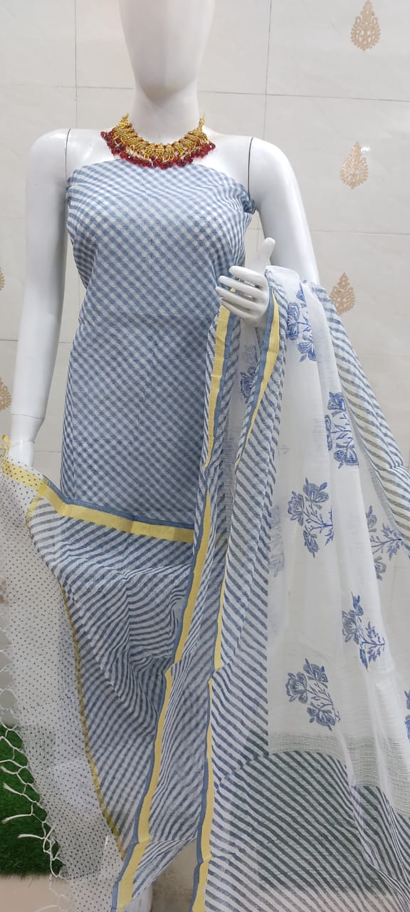 Pure Kota Doriya Leheriya Print Unstitched Suit With Dupatta (Without Bottom )