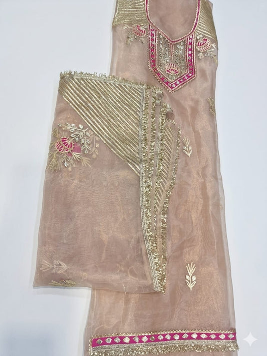 Pure Organza unstitched Suit With Gota Pati Work Dupatta