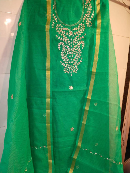 Pure Kota Doriya  Gotta Work Unstitch Suit With Gotta Patti Work Duppata