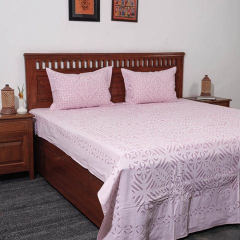 Pure Cotton Applique Work Bedsheet With Pillow