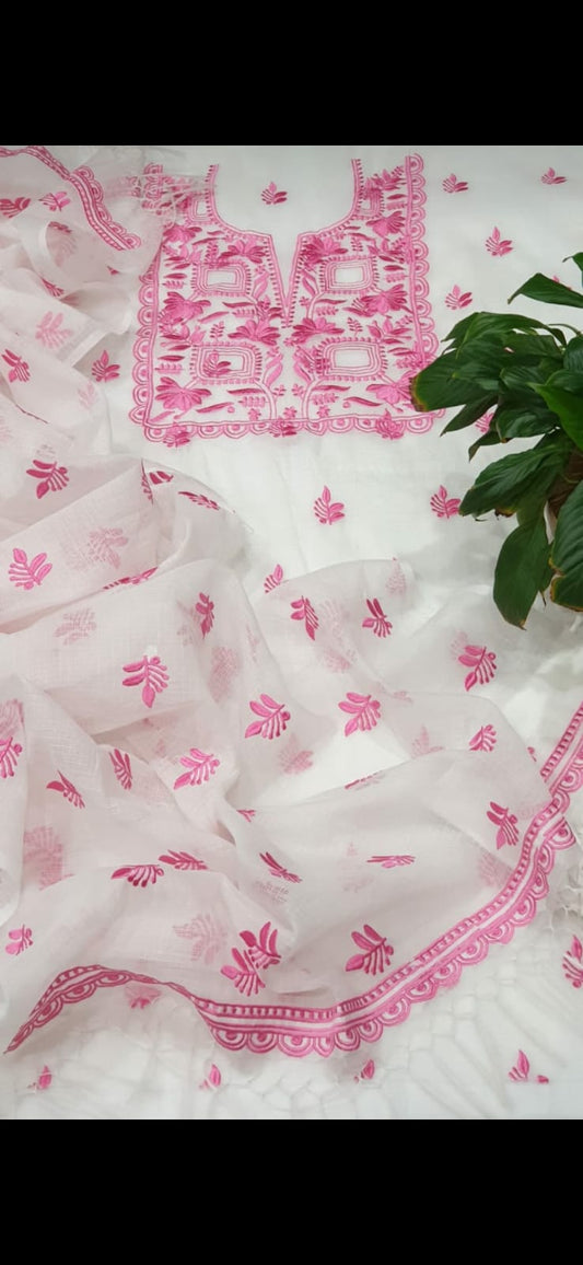Pure Kota Doriya Suit With Embroidery Work Unstitched Suit