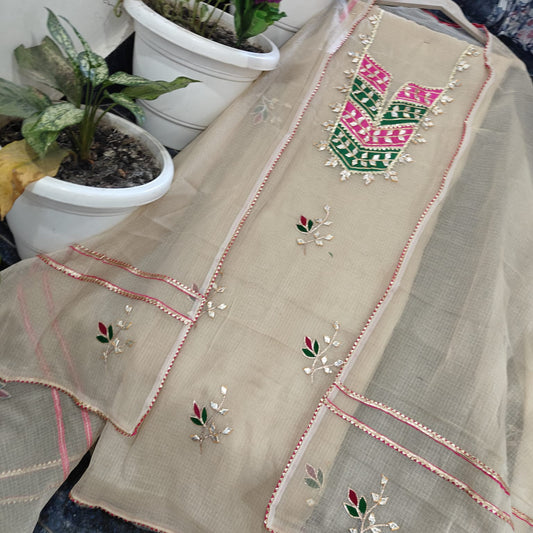 Pure Kota Doriya Suit With Gota Patti Work Unstitched Suit