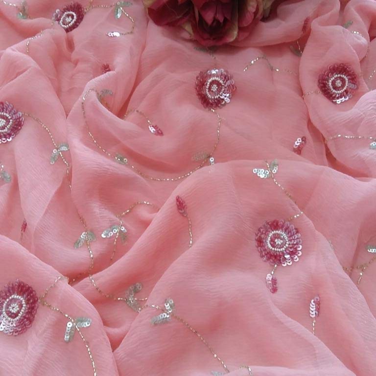 Pure Jaipuri Diamond Chiffon Sarees With Sequence Work