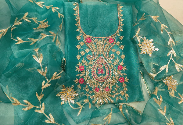 Pure Organza unstitched Suit With Gota Pati Work Dupatta