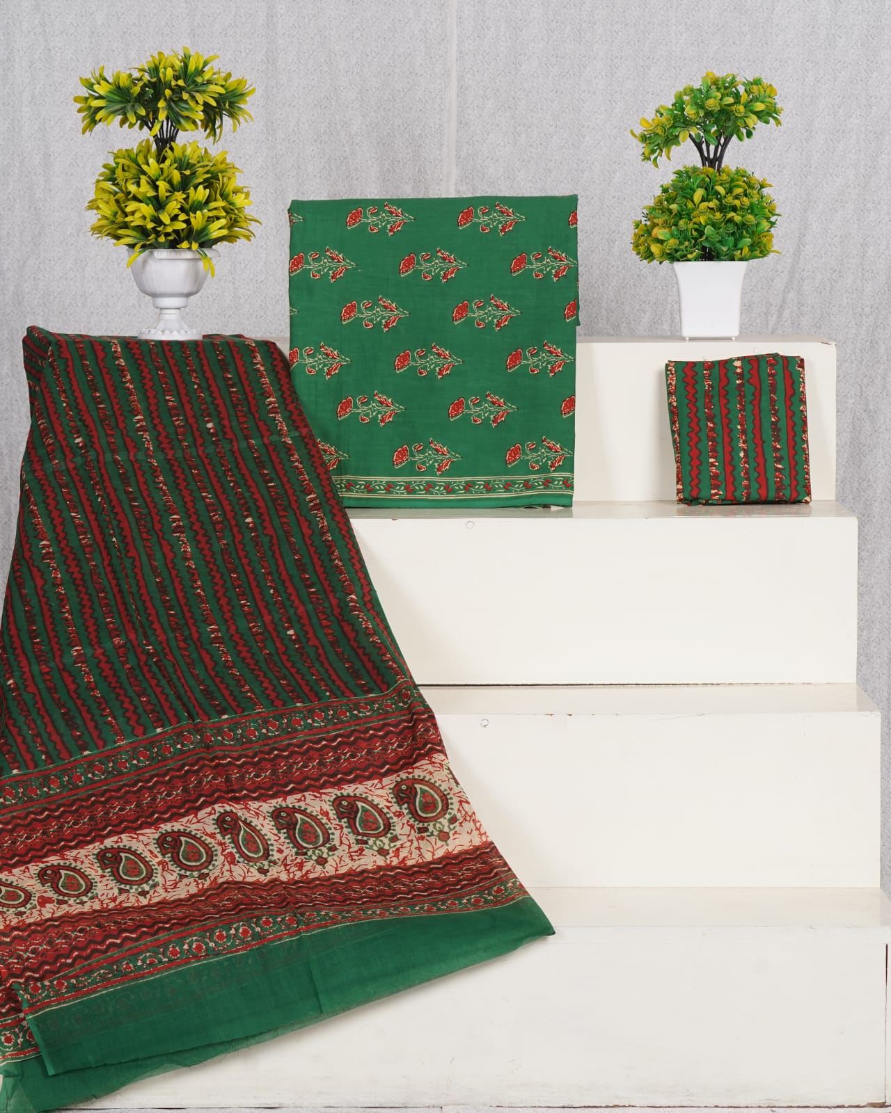Pure Cotton Jaipuri Hand Block Print Unstitched Suit With Mul Cotton Dupatta.