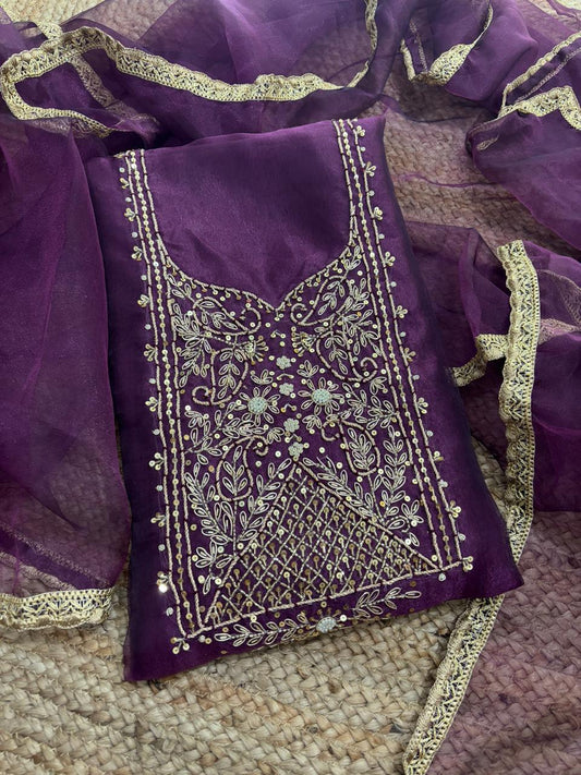 Pure Organza unstitched suit Zardogi Work With Gota lace  Dupatta