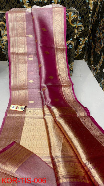 Banarasi Tissue Silk Saree With Zari Booti Weaving Designer Pallu