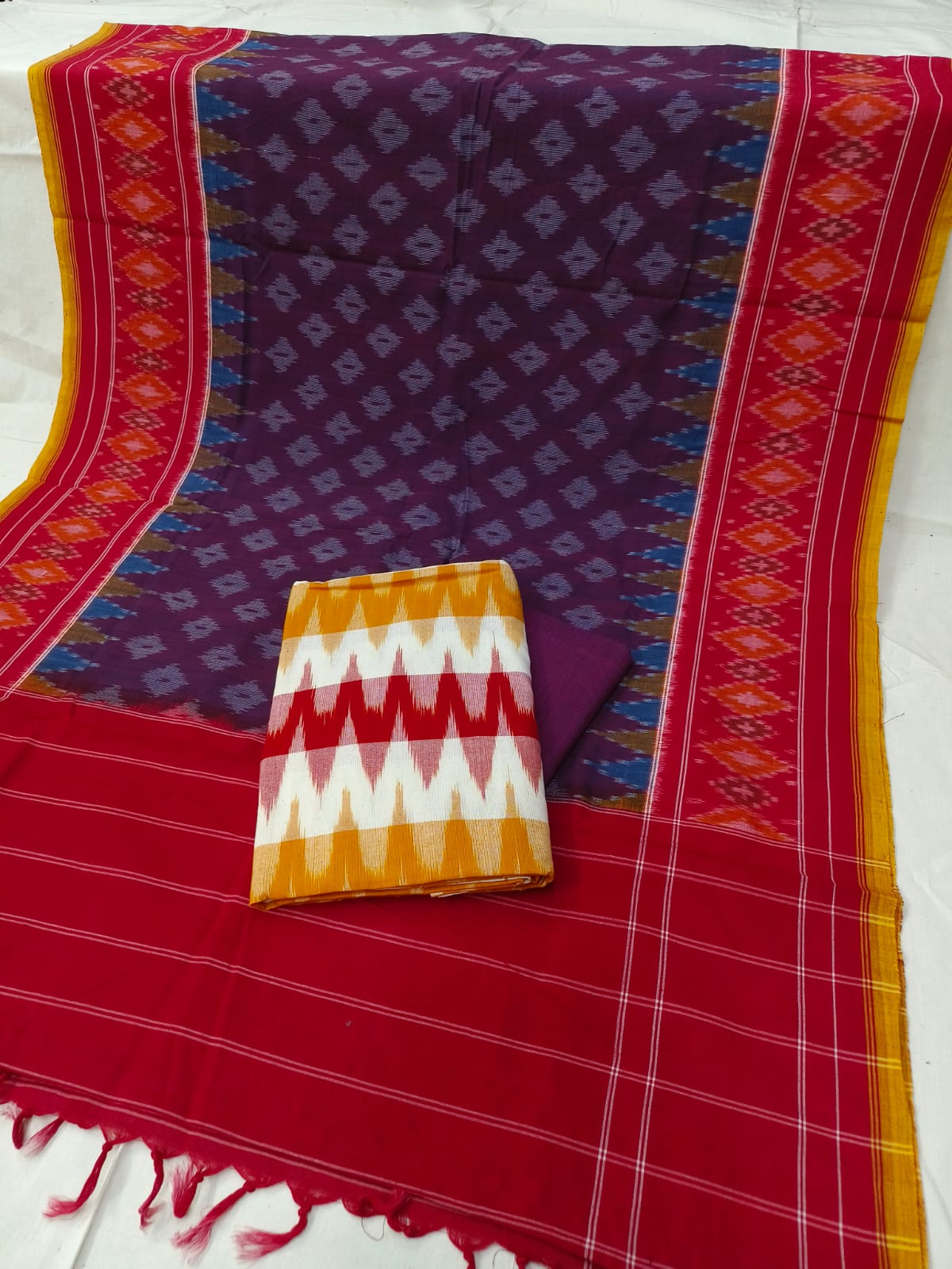 Pure Cotton Doubel Ikkat Unstitched Suit With Ikkat Cotton Dupatta