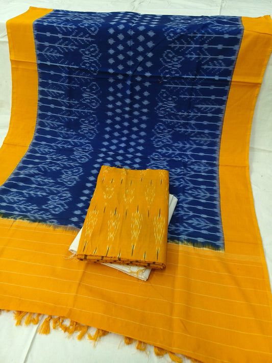 Pure Cotton Doubel Ikkat Unstitched Suit With Ikkat Cotton Dupatta