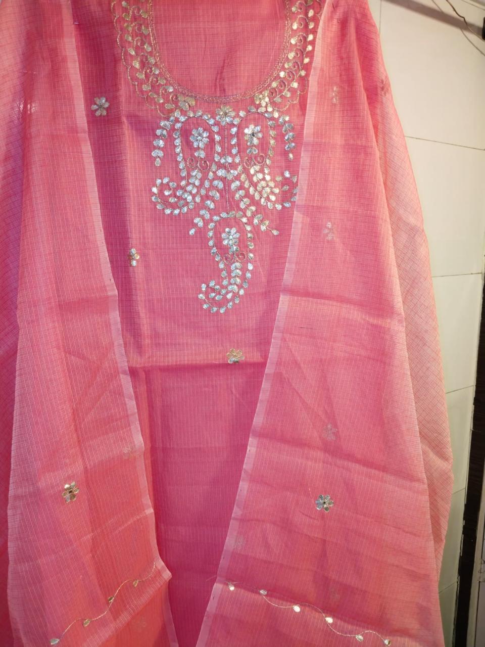 Pure Kota Doriya  Gotta Work Unstitch Suit With Gotta Patti Work Duppata