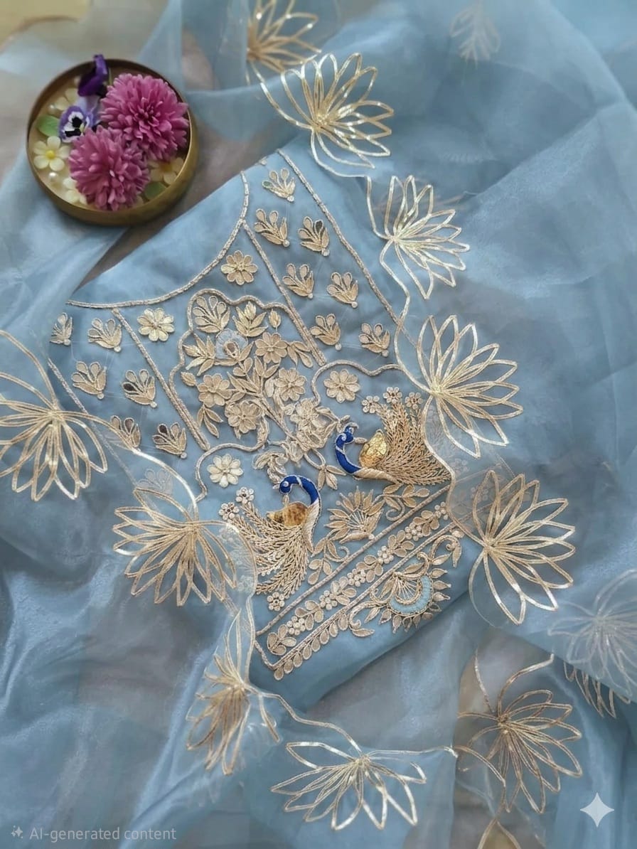 Pure Organza unstitched Suit With Gota Pati Work Dupatta