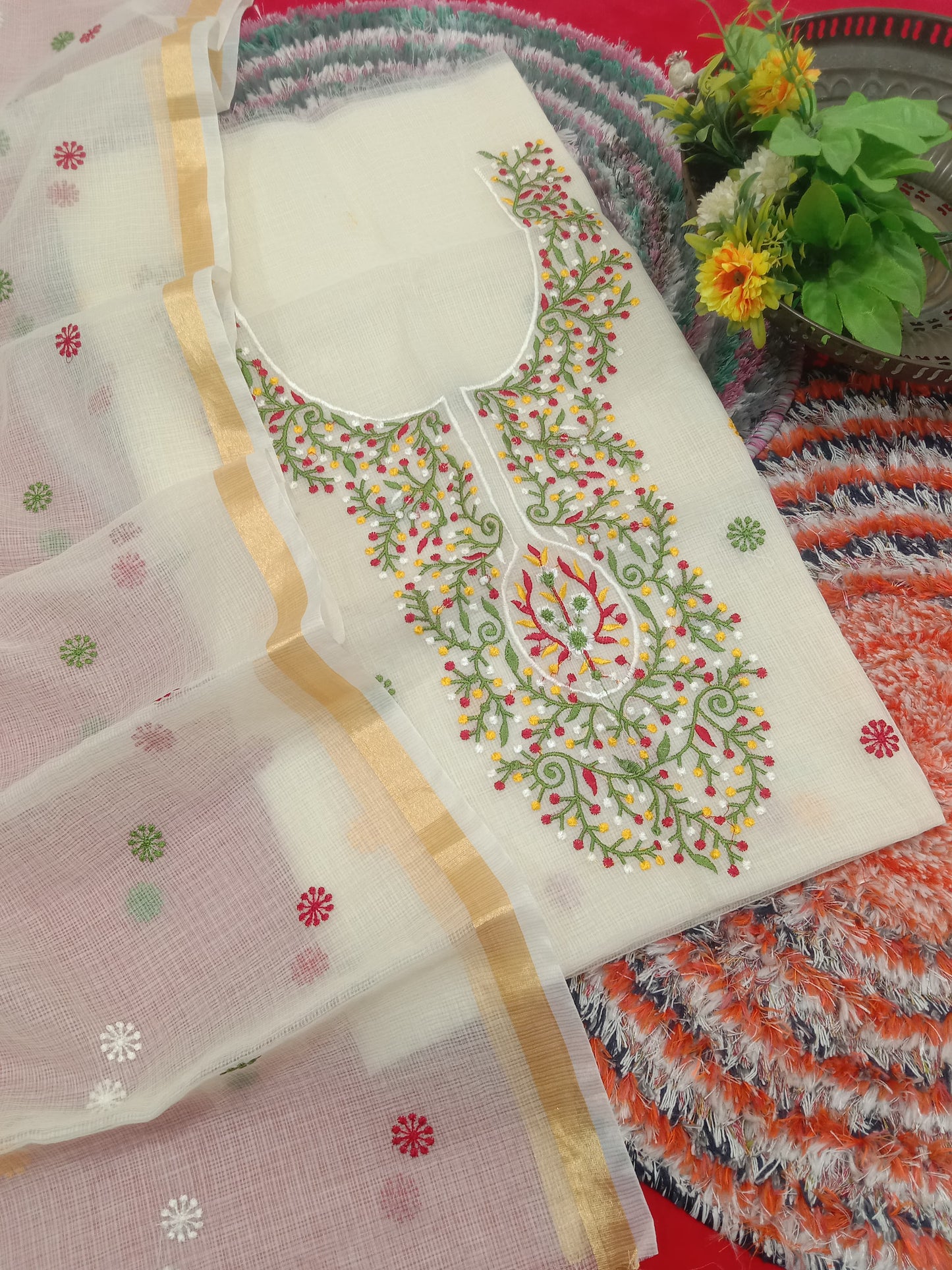 Pure Kota Doriya Suit With Embroidery Work Unstitched Suit