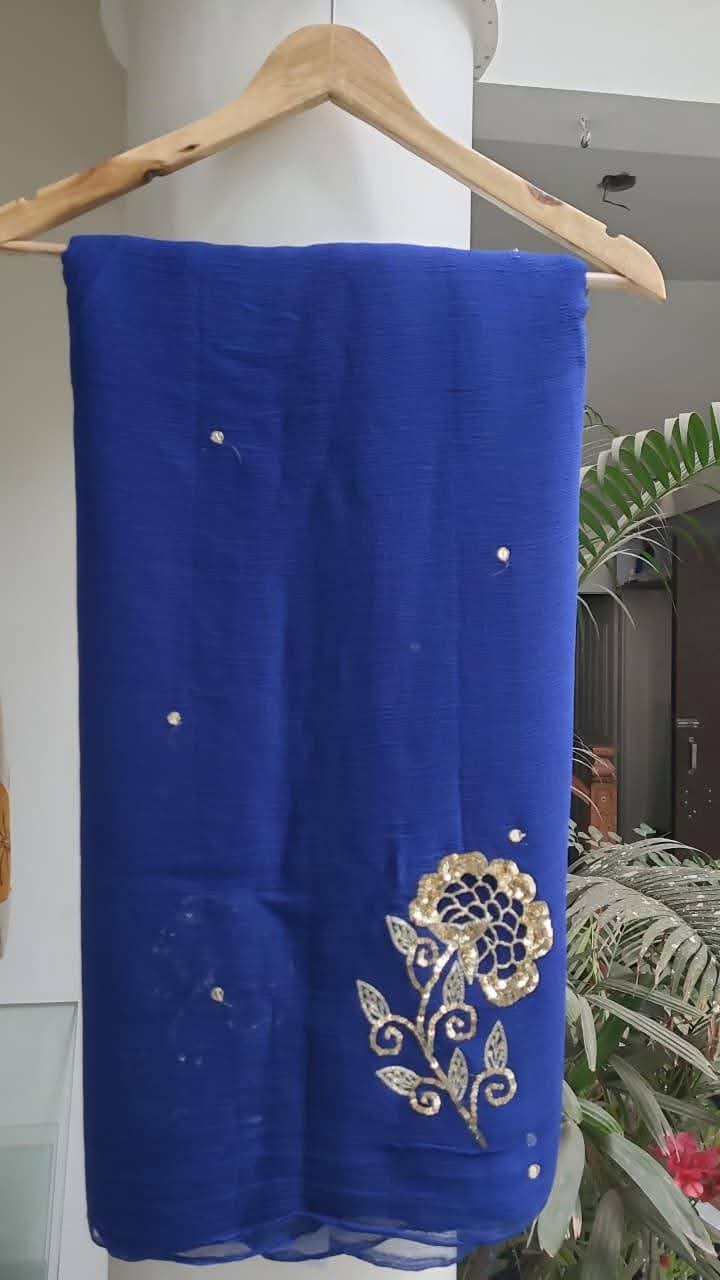 Pure Jaipuri Dimond Chiffon Sequence  Zari Work Saree With Running Blouse.( 13 Buti) )