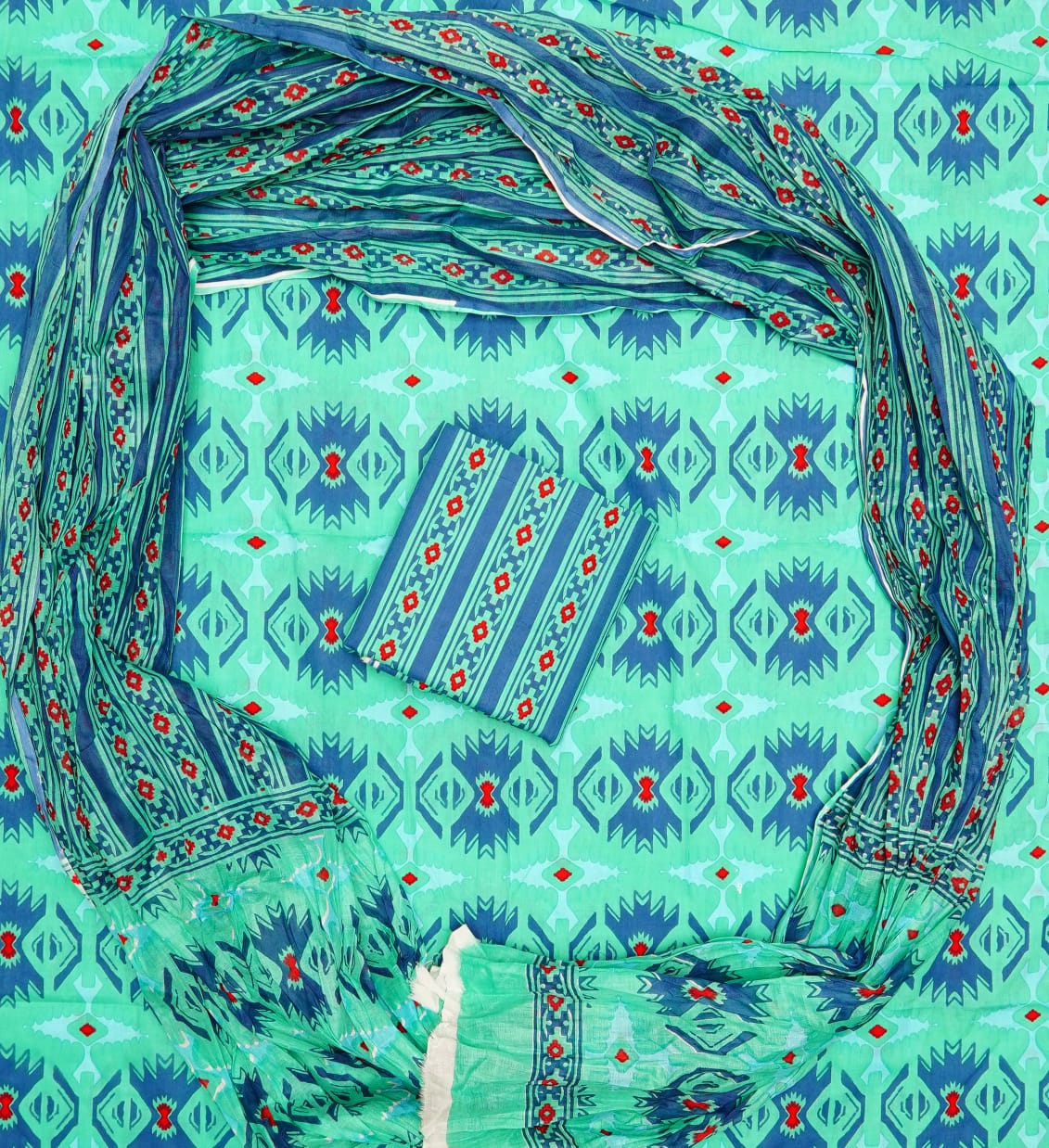 Pure Cotton Hand Block Print Unstitched Suit With Mul Cotton Dupatta.