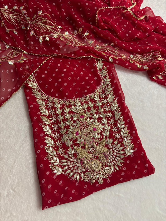 Pure Soft Georgette unstitched suit Zardogi Work With Dupatta