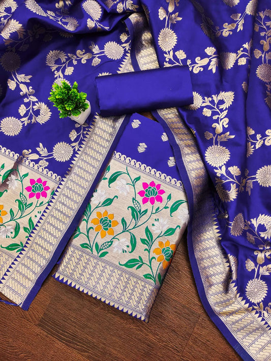 Designer Paithani Woven Unstitched Suit With Bottom