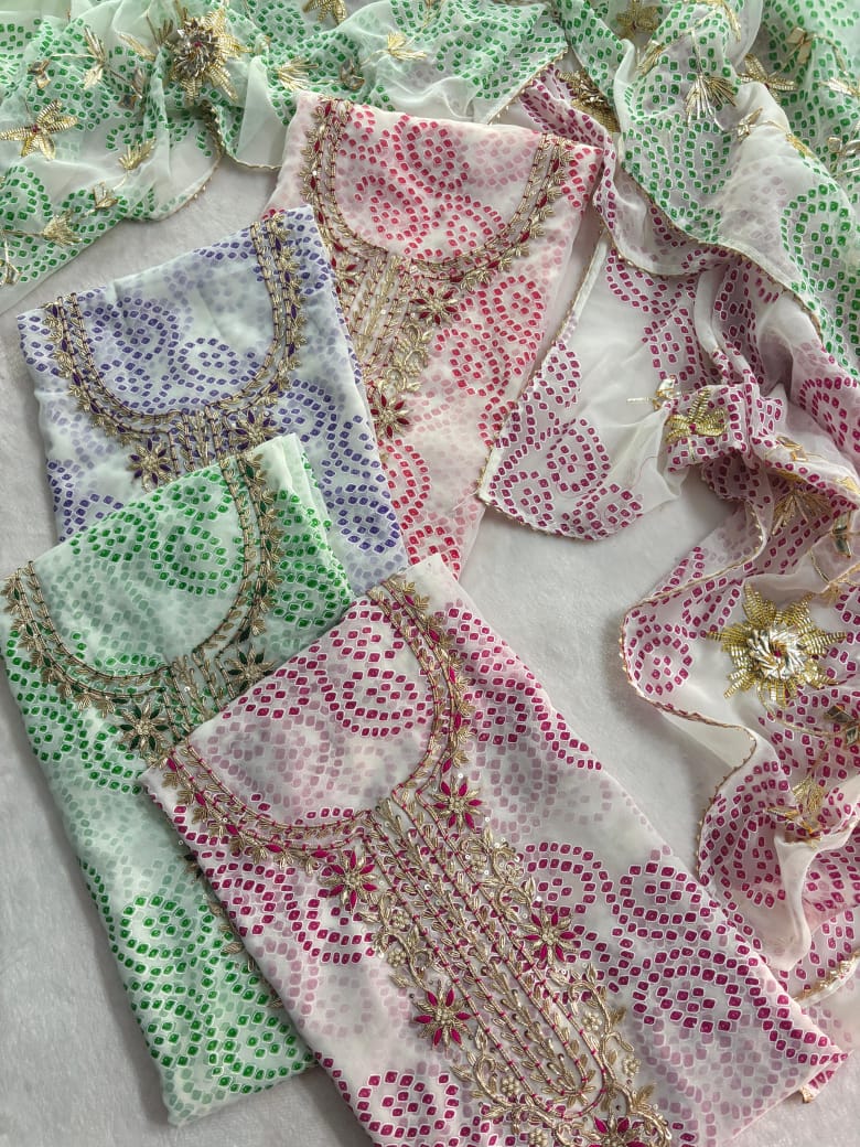 Pure Soft Georgette unstitched suit Zardogi Work With Dupatta