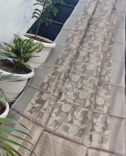 Kota Doria Saree With Tissue Kota Weaving Work