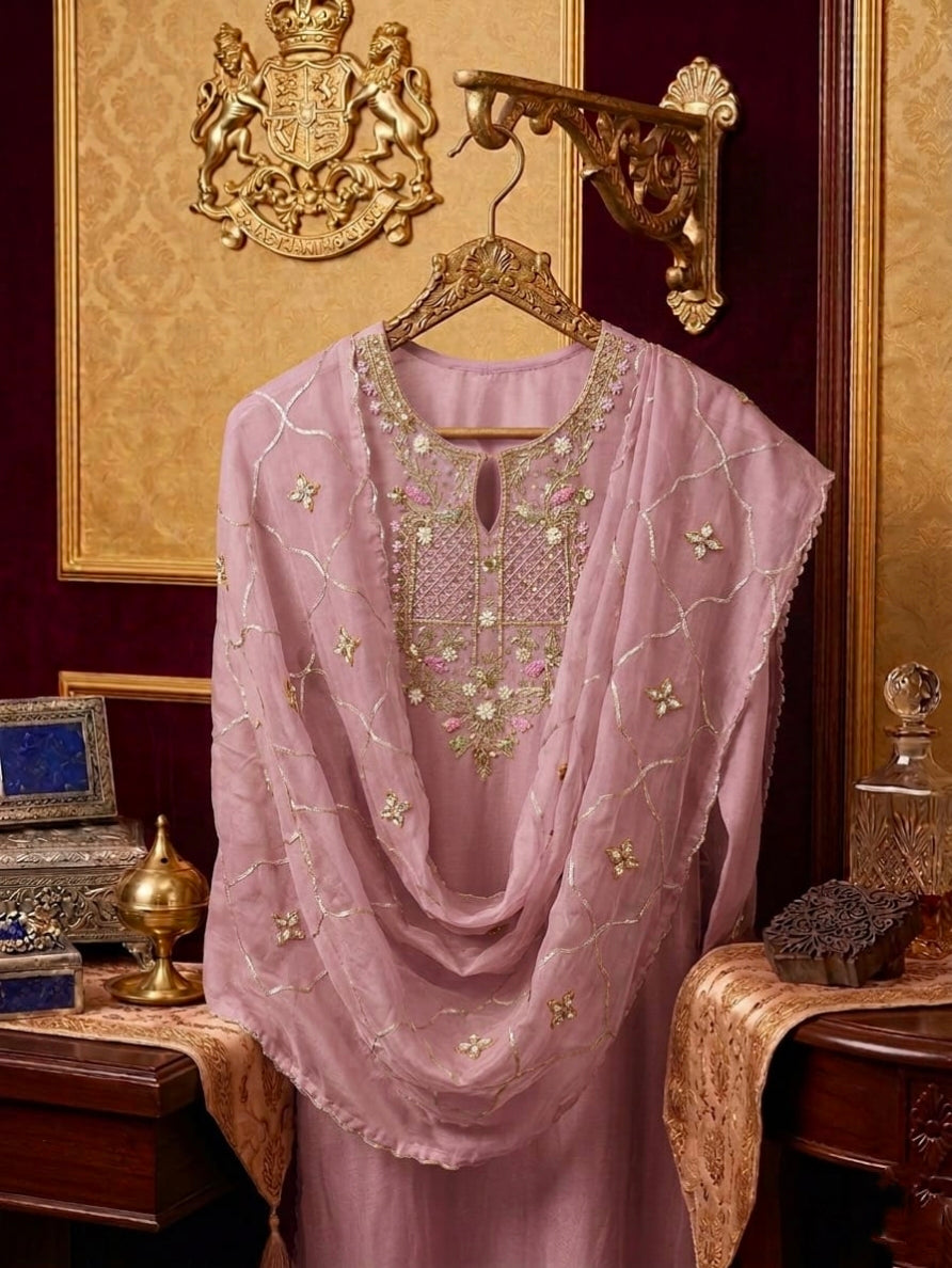 Crush Tissue Zardozi Work Unstitched Suit With Gota Work dupatta